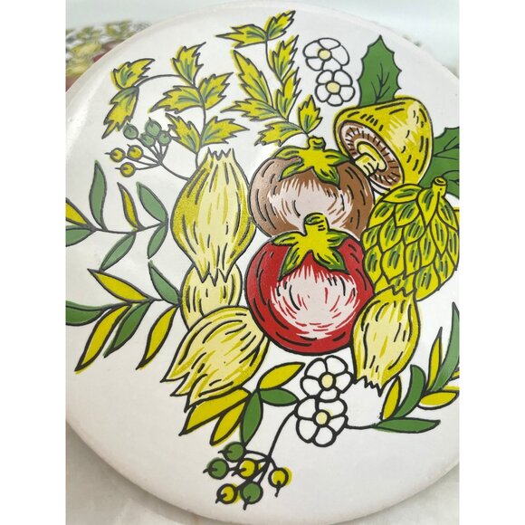 Vintage 70s decorative ceramic round tiles, vegetables print, set of 8 - Picture 7 of 10